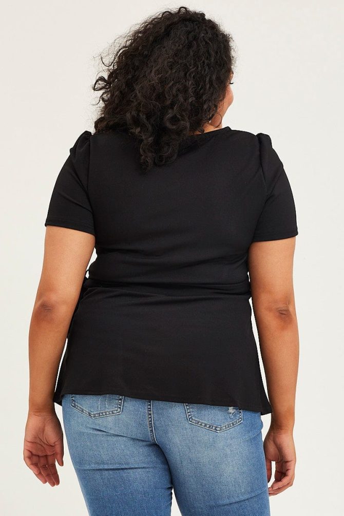 Black Short Sleeve Black Peplum Top