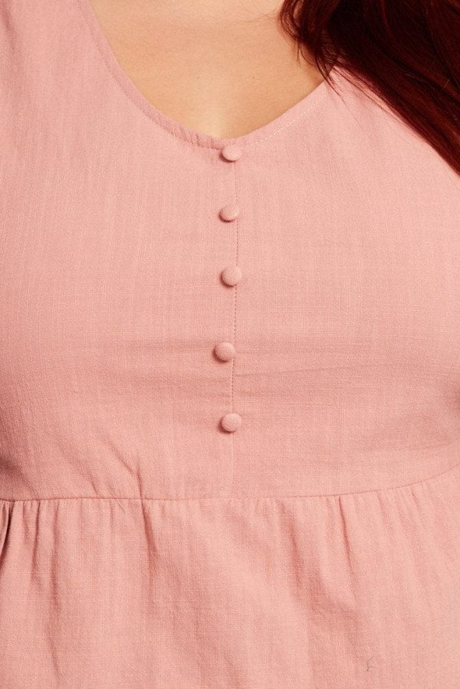 Brown Smock Top 3/4 Sleeve V-neck