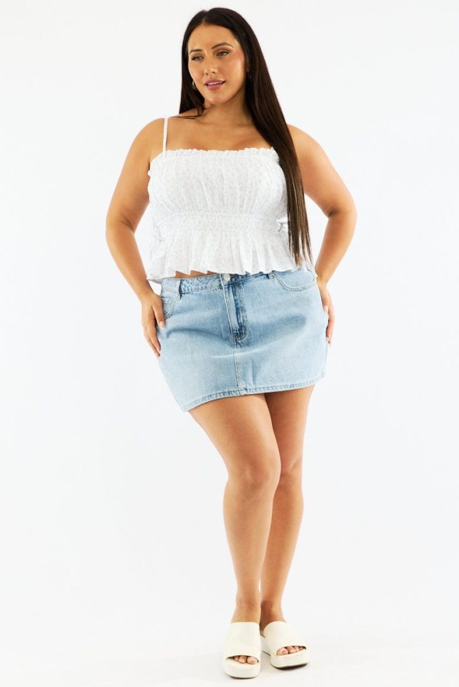 White Ditsy Cami Crop Top Ruched Side Tie