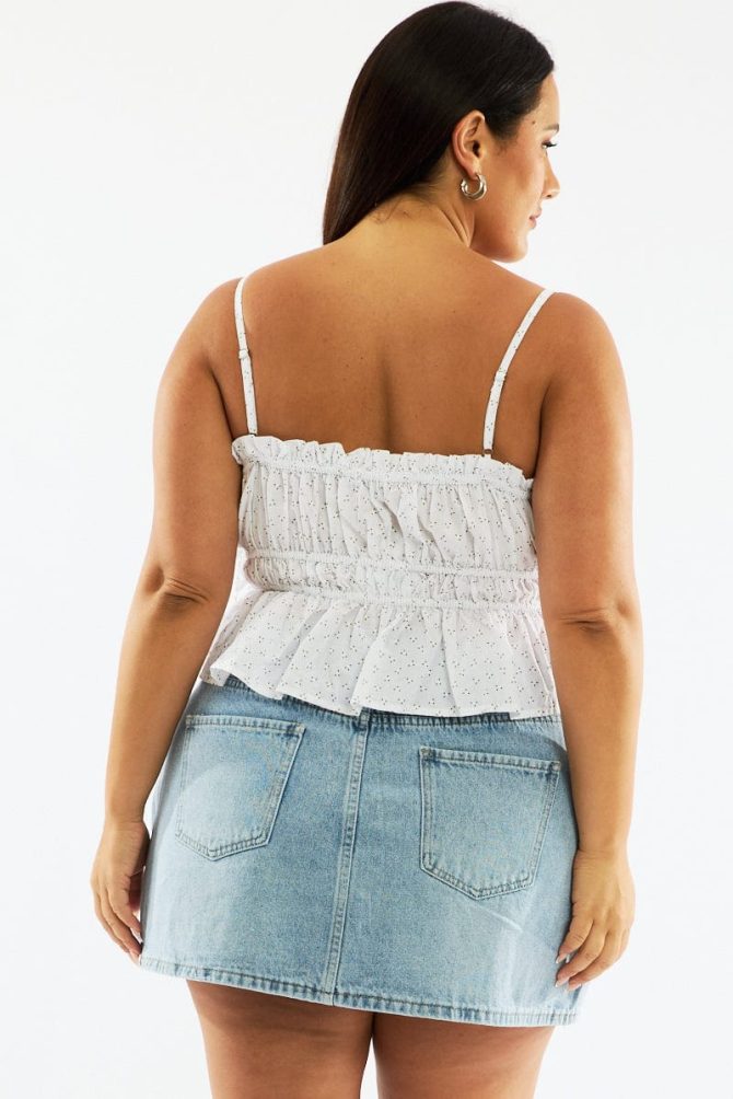 White Ditsy Cami Crop Top Ruched Side Tie