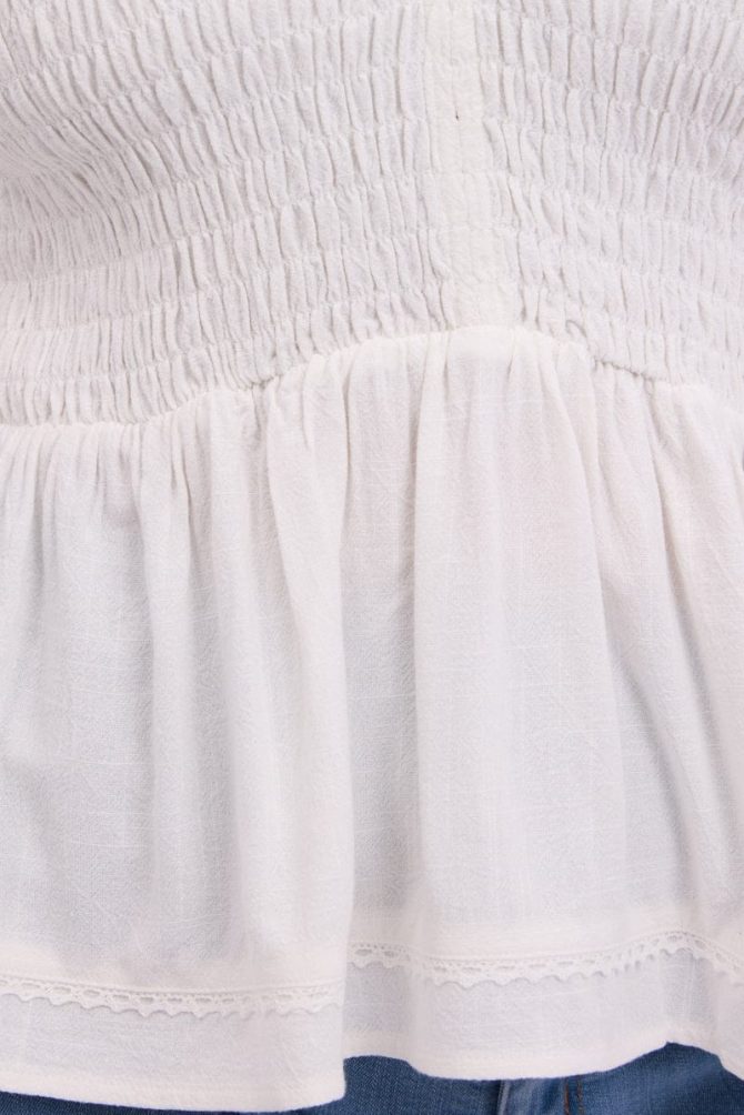 White Shirred Smock Top Short Sleeve