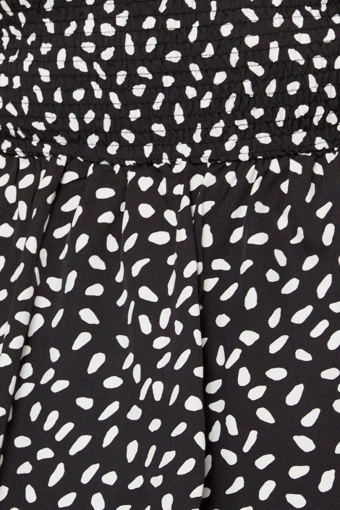 Geo Print Peplum Top Short Sleeve Shirred