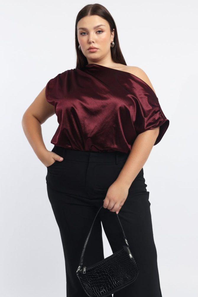 Red Bodysuit Sleeveless Stretch Satin