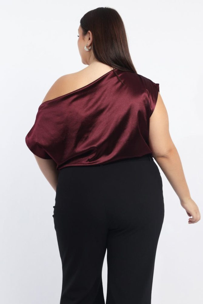 Red Bodysuit Sleeveless Stretch Satin
