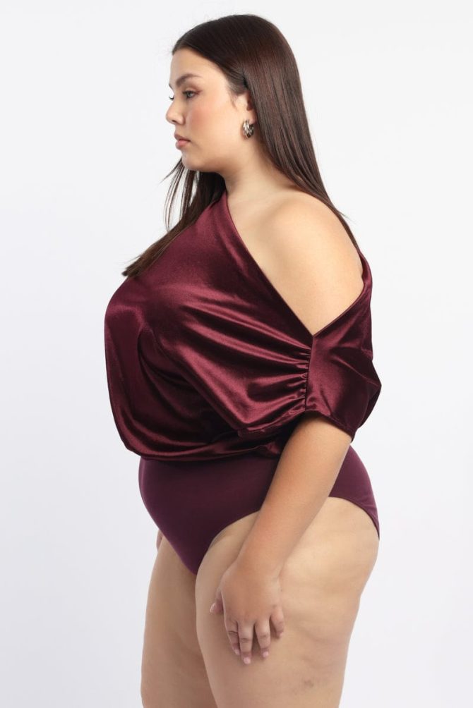 Red Bodysuit Sleeveless Stretch Satin