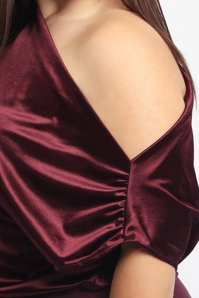 Red Bodysuit Sleeveless Stretch Satin