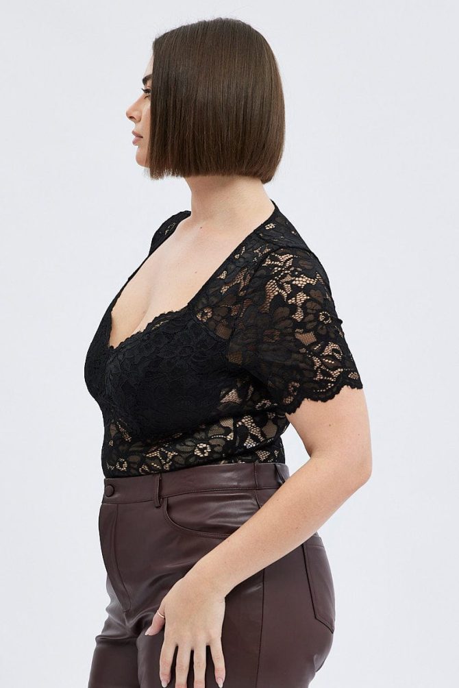 Black Lace Bodysuit Short Sleeve