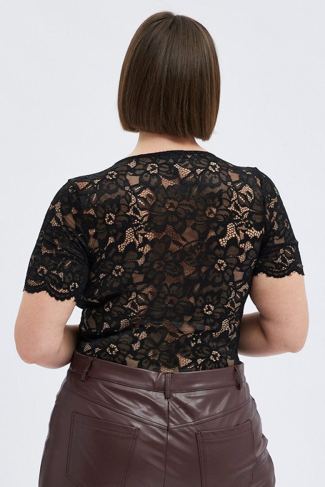 Black Lace Bodysuit Short Sleeve