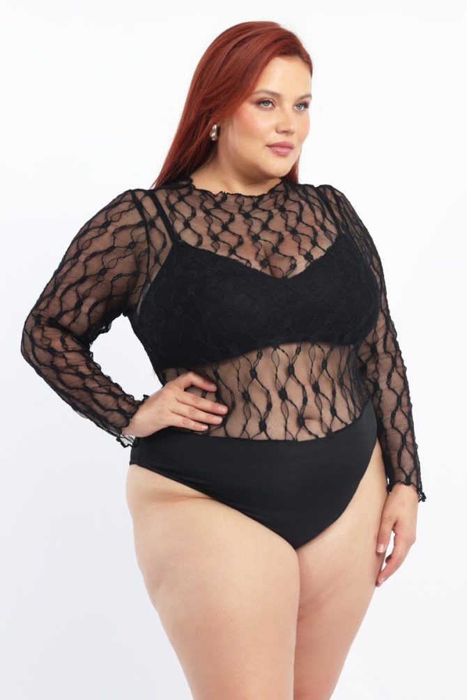 Black Bodysuit Long Sleeve Lace