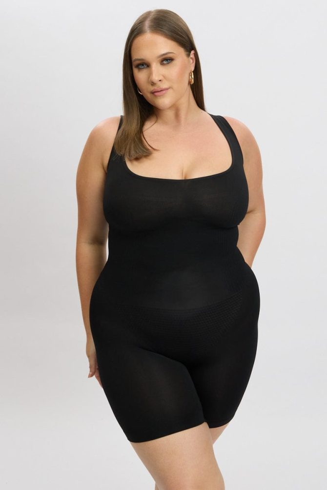 Black Seamless Open Bust Sculpting Bodysuit