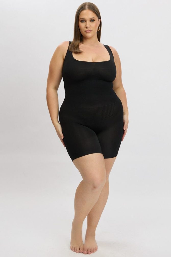 Black Seamless Open Bust Sculpting Bodysuit