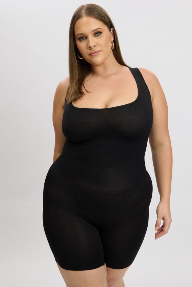 Black Seamless Open Bust Sculpting Bodysuit