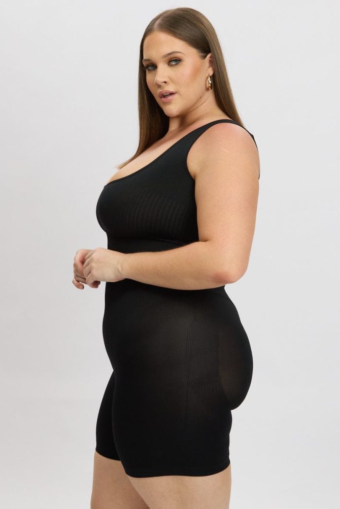 Black Seamless Open Bust Sculpting Bodysuit